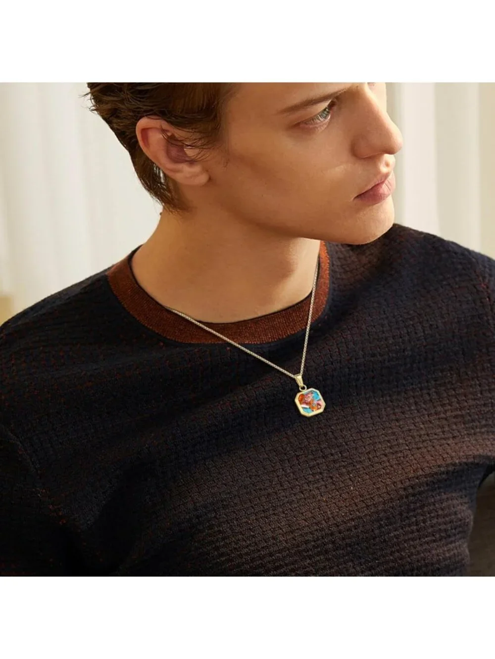 Stunning 14K Gold Plated Pendant Necklace with Black Onyx, Opal & More for Men